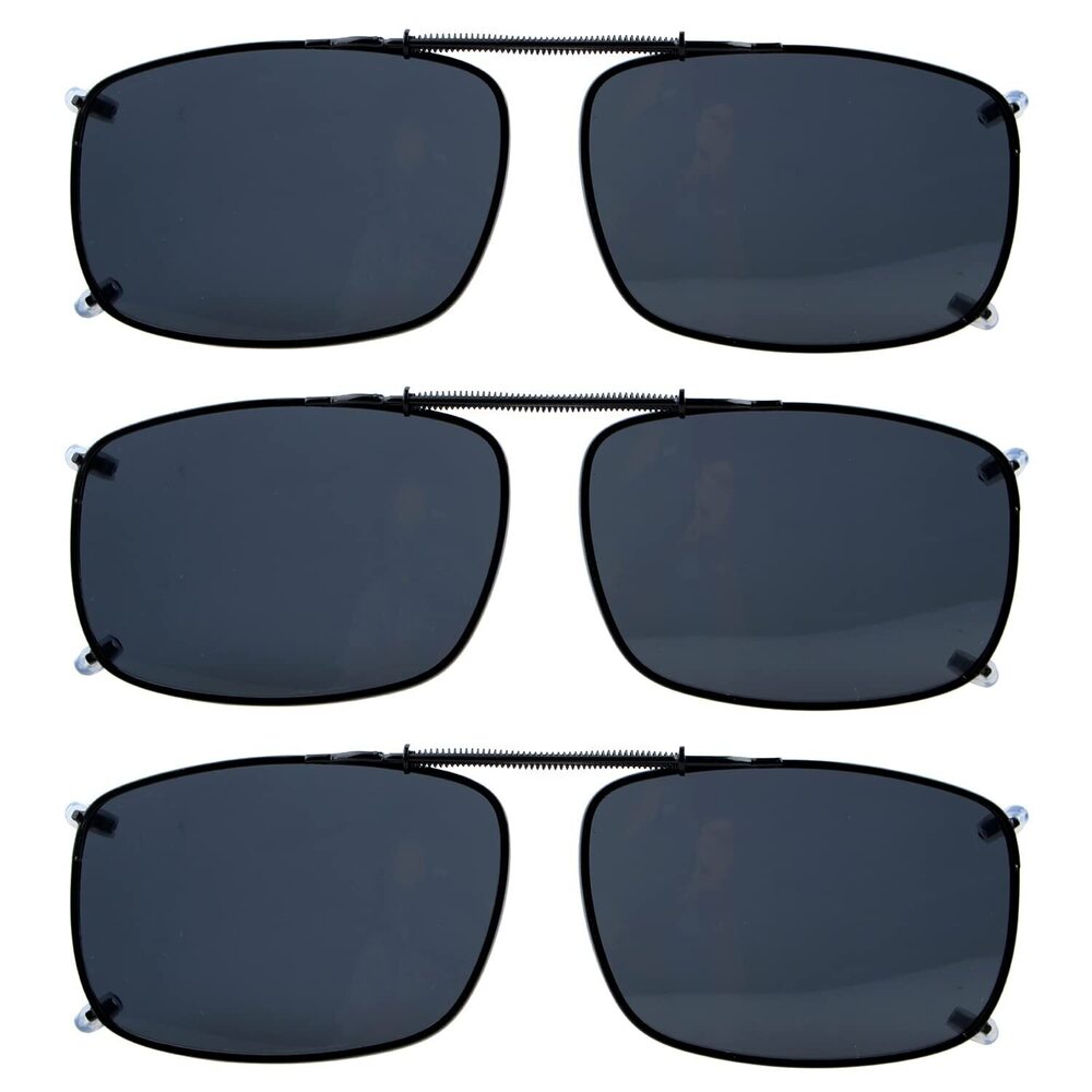Polarized Clip-On Sunglasses 3-Pack Grey Lens 57x39mm